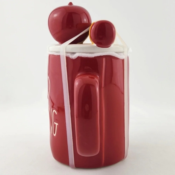 ⭐️2/ $60⭐️ Rae Dunn Artisan Coffee Mug & Topper Red Large Letters I ❤️ TEACHING - Picture 3 of 11